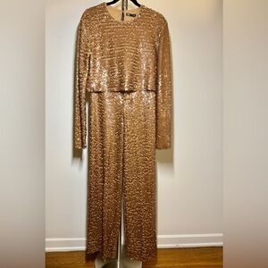 NWT Zara Camel Sequin 2pc High Waisted Pant with Cropped Top.